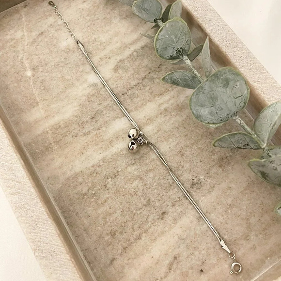 925 Sterling Silver Dangle Ball Bracelet Dainty Bracelet Two Layer Bracelet - Picture 3 of 4